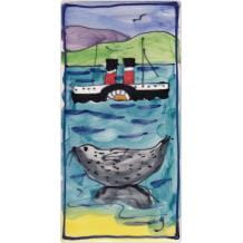 Portrait Waverley and yachts long hand-painted tile